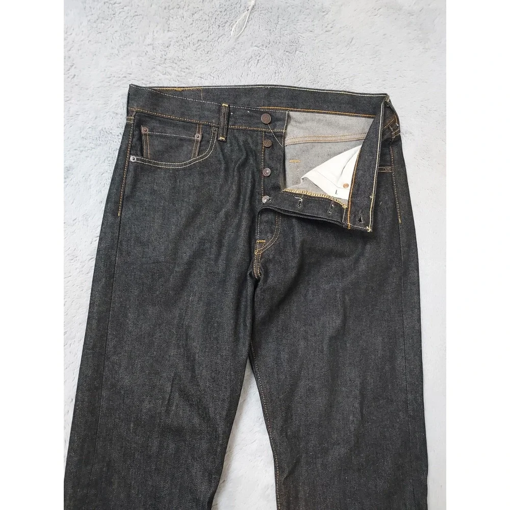 Levis 501 Jeans Men 32x32 Straight Leg Button Fly Dark Wash Black Denim Original